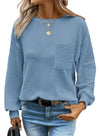 Dokotoo Women's Long Sleeve Waffle Crewneck Top Dusk Blue Size XX-Large