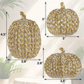 winemana Fall Decorations Set of 3 Gold White Resin Pumpkins Woven Design