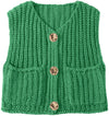 UEU Women's V Neck Crochet Sweater Vest Sleeveless Cardigan Green Size M