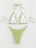 GORGLITTER Women's Lace Bikini Set Halter Triangle Thong Green Frill Size XL