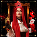 XunYee Halloween Queen Costume Set Red Wig Crown Choker Earrings 60x90cm