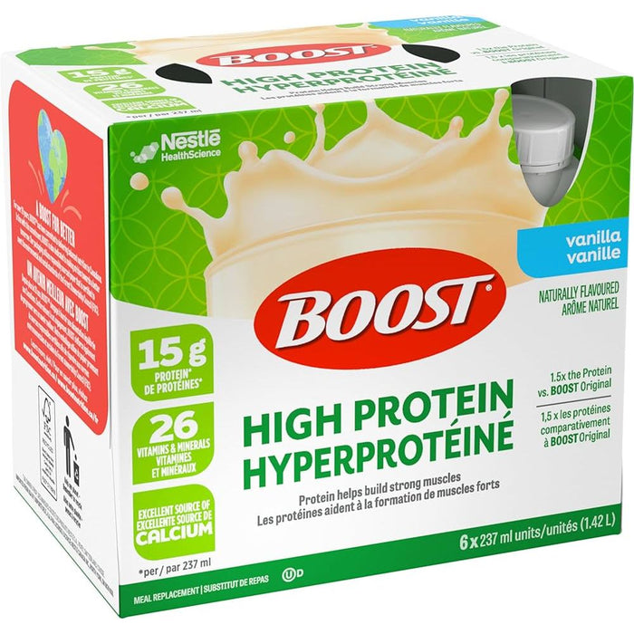 BOOST 15 g High Protein Meal Replacement Drink, Vanilla, 237 ml, 6 Counts