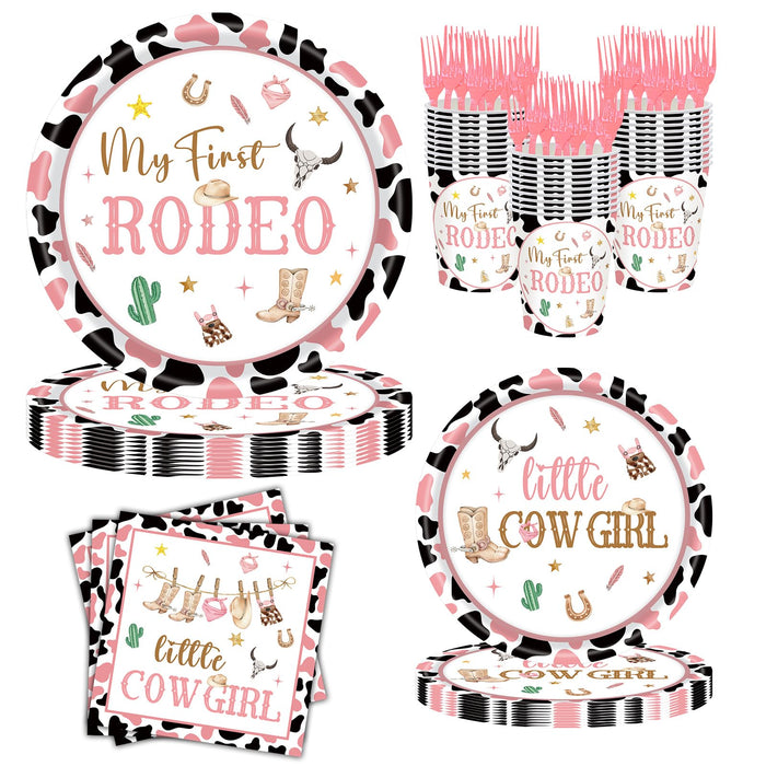 JOYHAPISTAR First Rodeo Birthday Party Supplies Set 120PCS Pink Rustic