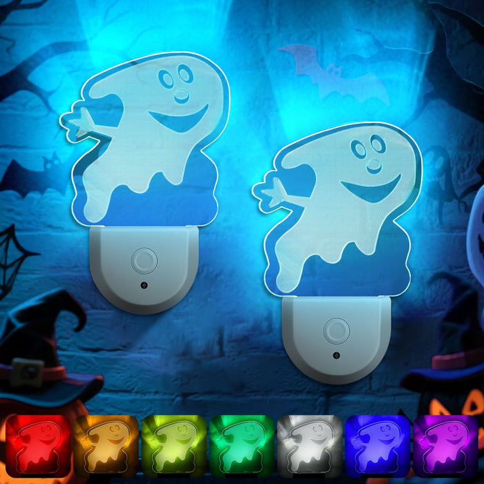 Meonum 2-Pack Christmas Night Light 6-Color LED Dusk-to-Dawn Wall Plug Spooky A