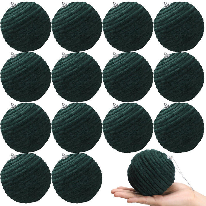 Soulchen 15 Pcs 3.15" Large Green Velvet Flocked Christmas Balls Ornaments