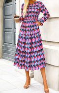 KIRUNDO Womens Spring Long Sleeve Boho Floral Midi Dress Pink Size M