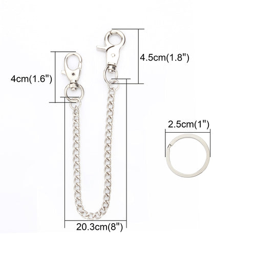 Chain 2 Pack 8" — Heavy Duty Pocket Keychain Lobster Clasp & Key Rings for Jeans
