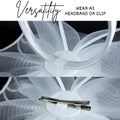 Needzo White Floral Feather Mesh Fascinator Headband Hair Clip One Size