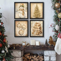 JXREQ Vintage Christmas Wall Art Prints 8x10 Snowman Tree Set of 4 Unframed