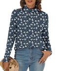 GOUCEHN Women Turtleneck Sweater Pullover Lightweight Blue-White Flo Size XL