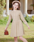 WULFUL Girls Long Sleeve Sweater Dress Pleated Knit Casual Fall Winter 5-12Y