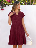 ANRABESS Womens Summer V Neck Cap Sleeve Tunic Dress Wine Red Size L