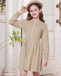 WULFUL Girls Long Sleeve Sweater Dress Pleated Knit Casual Fall Winter 5-12Y