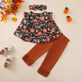 Kislio Toddler Girls Pumpkin Ghost Shirt Ruffle Pants Set 3PCS orange 12-18M