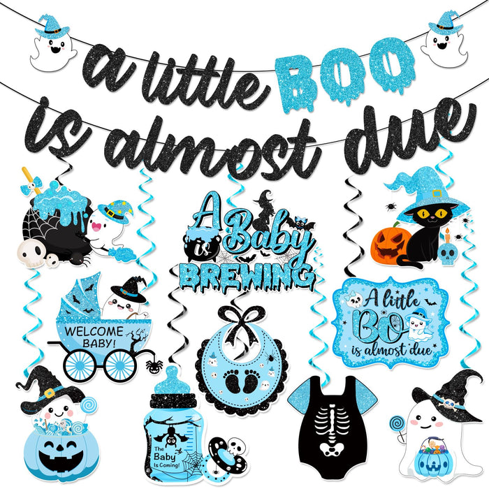 OGMOGKW Halloween Baby Shower Banner Blue A Little Boo Is Almost Due