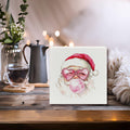 XUNLURY Santa Wooden Box Sign Pink Christmas Decor 5x5 Inch