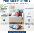 DaDa Bedding Set of 2-Pieces Bohemian Vibes Patchwork Floral Throw Pillow Covers, 18" x 18" (JHW878)