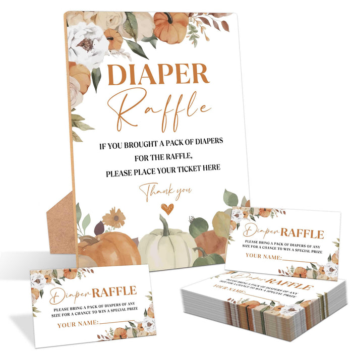 Serach Little Pumpkin Baby Shower Diaper Raffle Sign with Stand & 50 Tickets