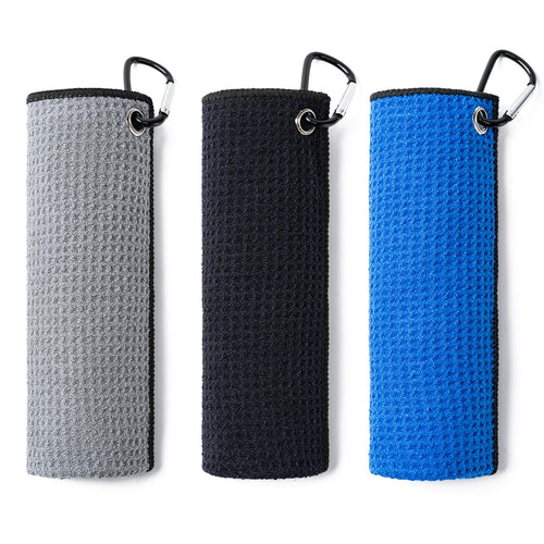3 Pack Golf Towels(16" X 16") with Carabiner Clip,Microfiber Fabric Waffle Patte