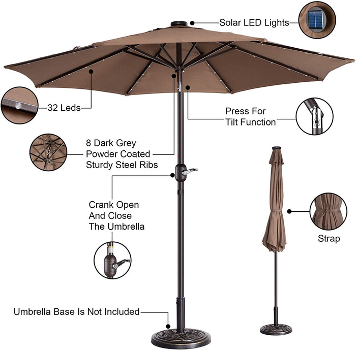 VILLACERA 83-OUT5421 9 LED Lighted Outdoor Patio 8 Steel Ribs and Push Button T