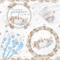 MEHOFOND Blue Pumpkin Baby Shower Party Supplies 193 Pcs Tableware Set