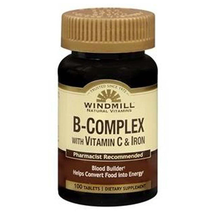 Windmill® Vitamin B-Complex with Vitamin C & Iron - Energy & Vitality - 100 Tablets