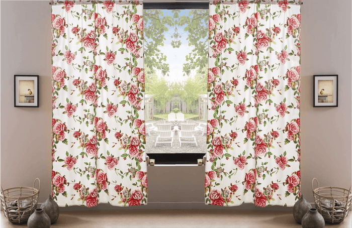 DaDa Bedding Set of 2-Pieces Romantic Roses Pink Floral Sheer Window Panel Curtains (JHW-879)