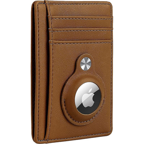 Slim Genuine Leather Wallet Case for Apple AirTag - Brown