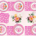 Detanpoly 96pcs Breast Cancer Awareness Pink Ribbon Plates Napkins Forks Set