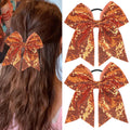 Xepeelo 2Pcs Orange Glitter Bow Elastic Hair Ties Bands Ponytail Holder 1 Count