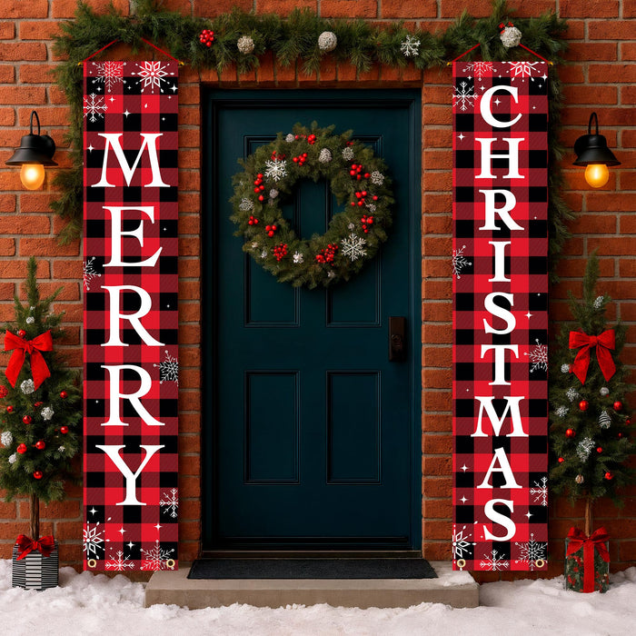 X-Protector Merry Christmas Buffalo Plaid Banner 71x13 Red
