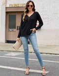 Edelqual Womens Long Sleeve Henley V Neck Sweater Black Size M