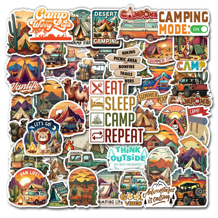 BIGZORO Desert Camping Stickers Camel Cactus Waterproof Vinyl Pack 50