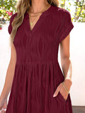 ANRABESS Womens Summer V Neck Cap Sleeve Tunic Dress Wine Red Size L