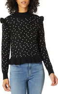 Parker Marlee Turtleneck Long-Sleeve Polka-Dot Sweater, Size Small