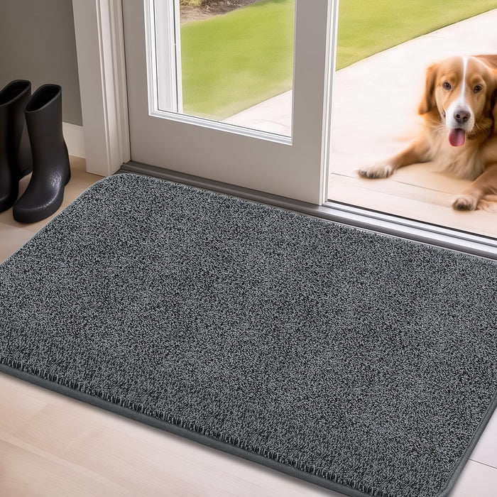 Mibao Front Door Mat Non-Slip Waterproof 35.5x59in Dark Grey TPR Backing