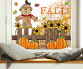 OWUH Fall Window Clings 6 Sheets Pumpkin Maple Leaves Scarecrow Brown