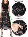 VFSHOW Womens Black Lace Tie Waist Front Zipper Slim A-Line Dress Size L