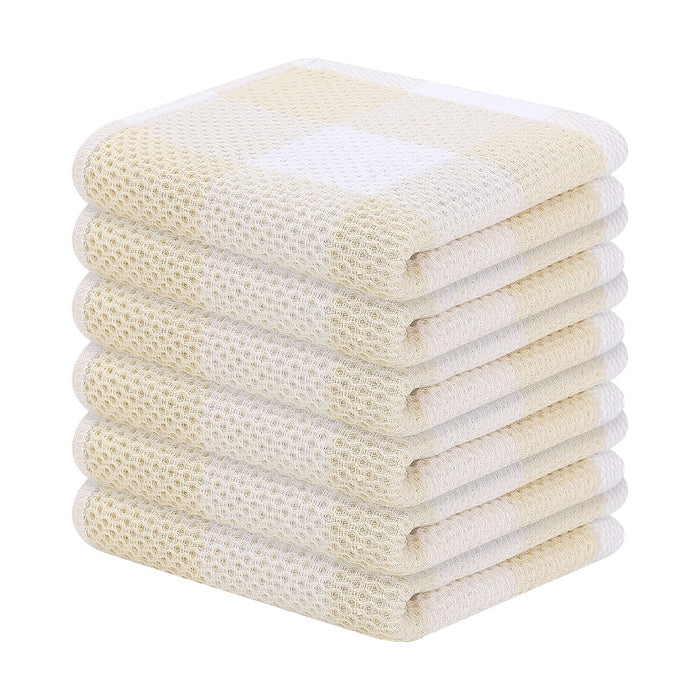Homaxy Cotton Waffle Weave Check Plaid Dish Cloths 12x12 White Beige 6-Pack