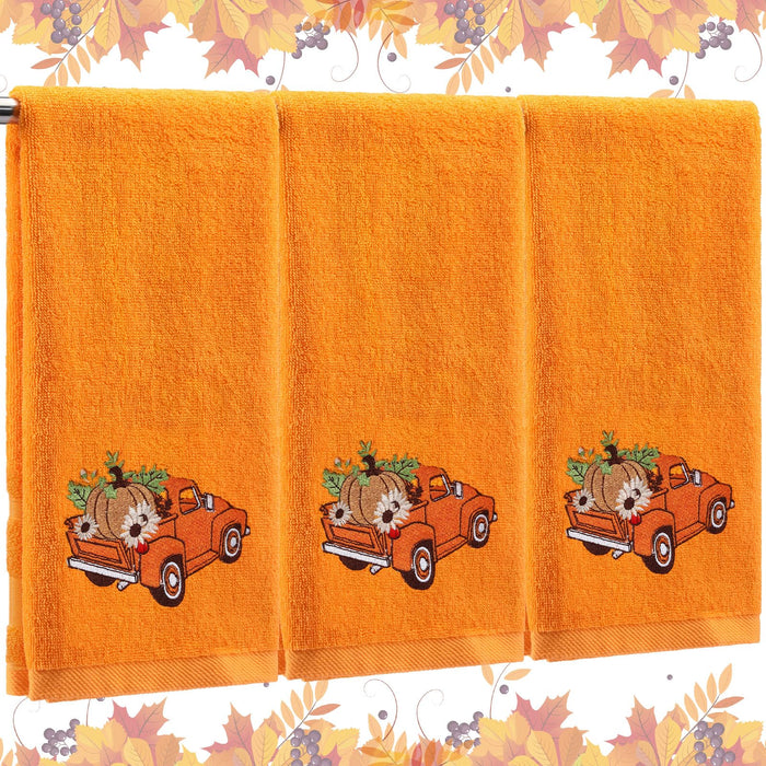 Fanfanwin 3 Pcs Thanksgiving Hand Towels Orange Pumpkin 13.8x29.5 Inch Cotton