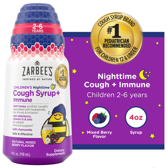 Zarbee's® Children's Nighttime Cough Syrup + Immune – Natural Mixed Berry (4 fl oz)