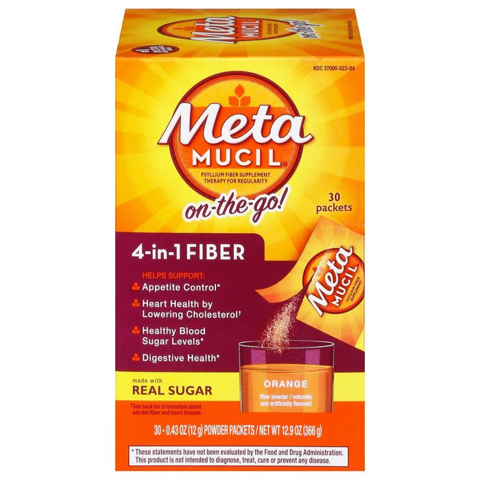 Metamucil Daily Fiber Powder Packets, Orange Smooth Flavor, 30 Count