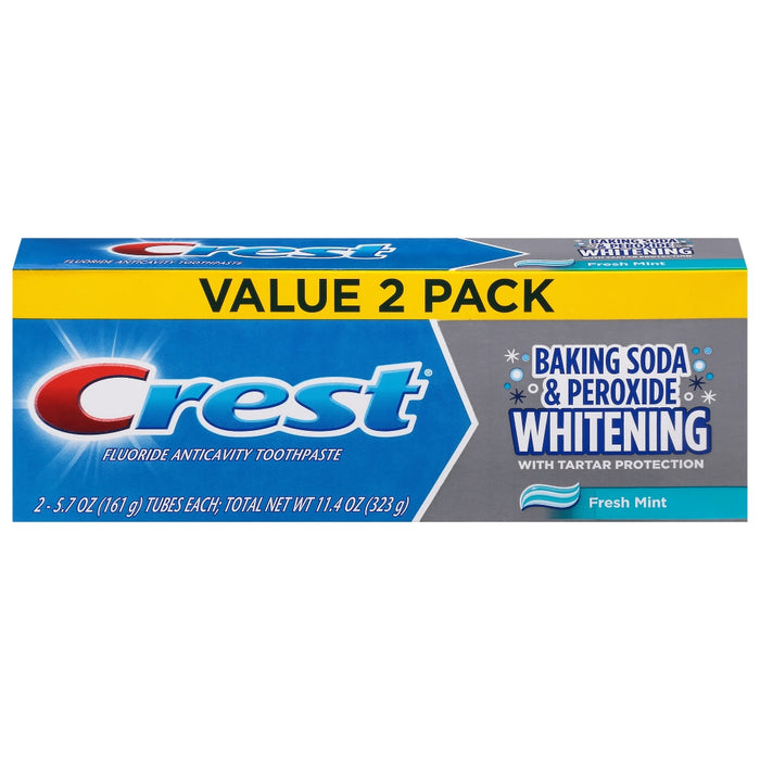 Crest Baking Soda & Peroxide Whitening Fluoride Anticavity Fresh Mint Toothpaste Value 2 Pack