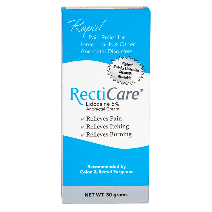 RectiCare® Lidocaine 5% Anorectal Cream – Maximum Strength Relief (30 Grams)