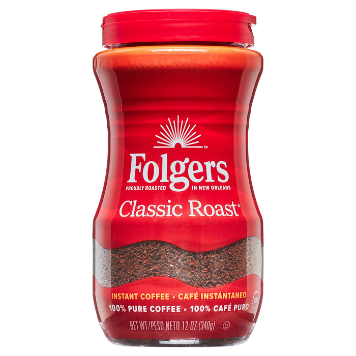 Folgers Instant Coffee Crystals, Classic Roast, 12 Ounce