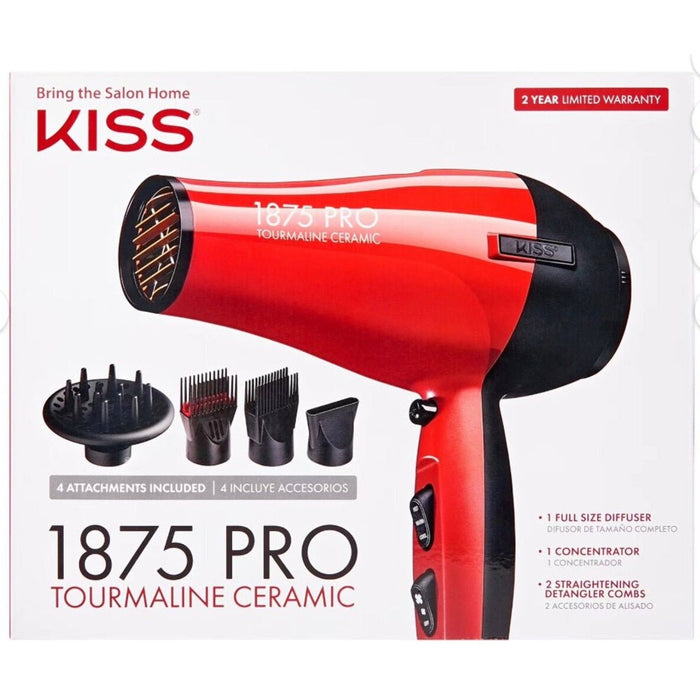 KISS Red Tourmaline Ceramic Hair Dryer with 4 Styling Attachments