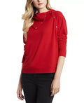 Vince Camuto Womens Red Stretch Ribbed Fold Over Neck with Snaps, Size XL