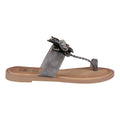 Women's Blossom Black Embellished Flower Toe Ring Flat Sandals