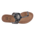 Women's Blossom Black Embellished Flower Toe Ring Flat Sandals