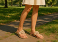 Women's Blossom Black Embellished Flower Toe Ring Flat Sandals